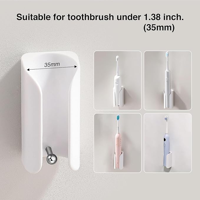 Electric Toothbrush Holder for Bathroom, Wall-Mounted Toothbrush Stand with Self-Adhesive, Compact Bathroom Caddy for Electric Toothbrushes (White-4pcs)