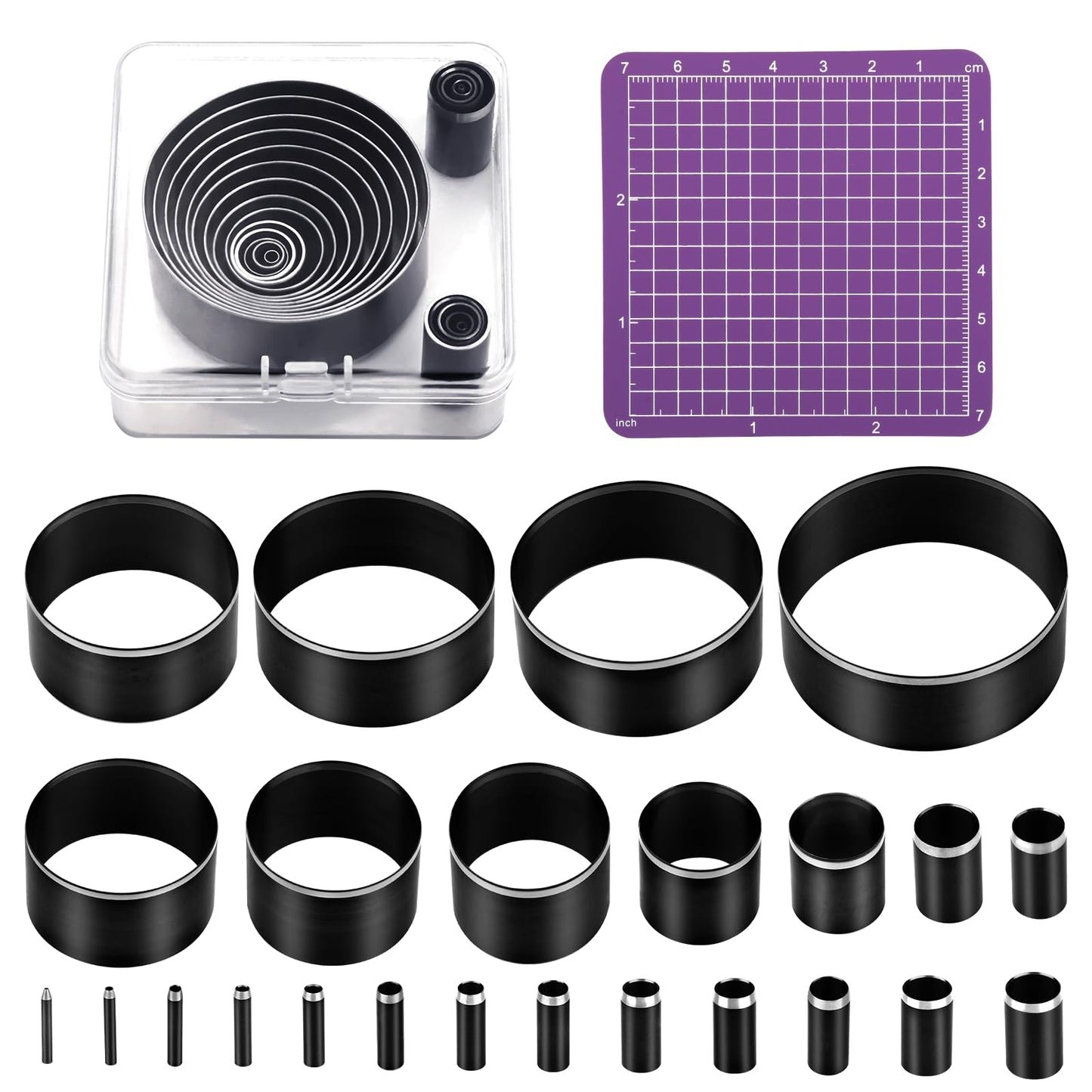 24 Pcs Leather Circle Dies Cutter Tool Set, Hole Punch Tools with 1-15mm 20 25 30 35 40 45 50 55 60 mm Hole Punch, High Carbon Steel Round Craft Punching Tools Kit for DIY Leather Crafts