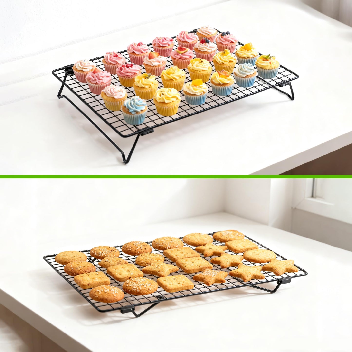 Stackable Cooling Rack for Cooking and Baking, 2 Pack Wire Cooling Rack with Collapsible Legs for Cooling Cookie, Cake, Pizza, Roasting, Grilling, Drying(13.4"*9.3")