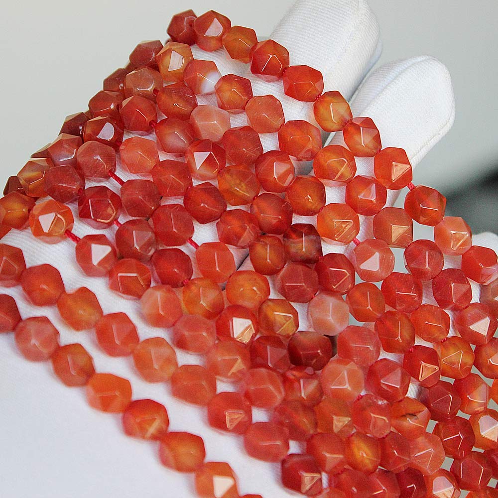 MJDCB Best Sellers Natural Stone Beads Faceted Polygon Red Agate Crystal Energy Stone Healing Power for Jewelry Making(8mm)