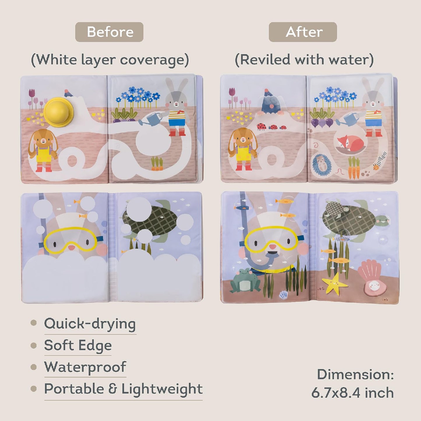 Taf Toys water reveal pad with Magic Stamp Interactive Reusable Water-Reveal Activity book for Toddlers 18 month, Non-Toxic & Quick-Drying Baby water magic for Toddler and Infants, Perfect Shower Gift
