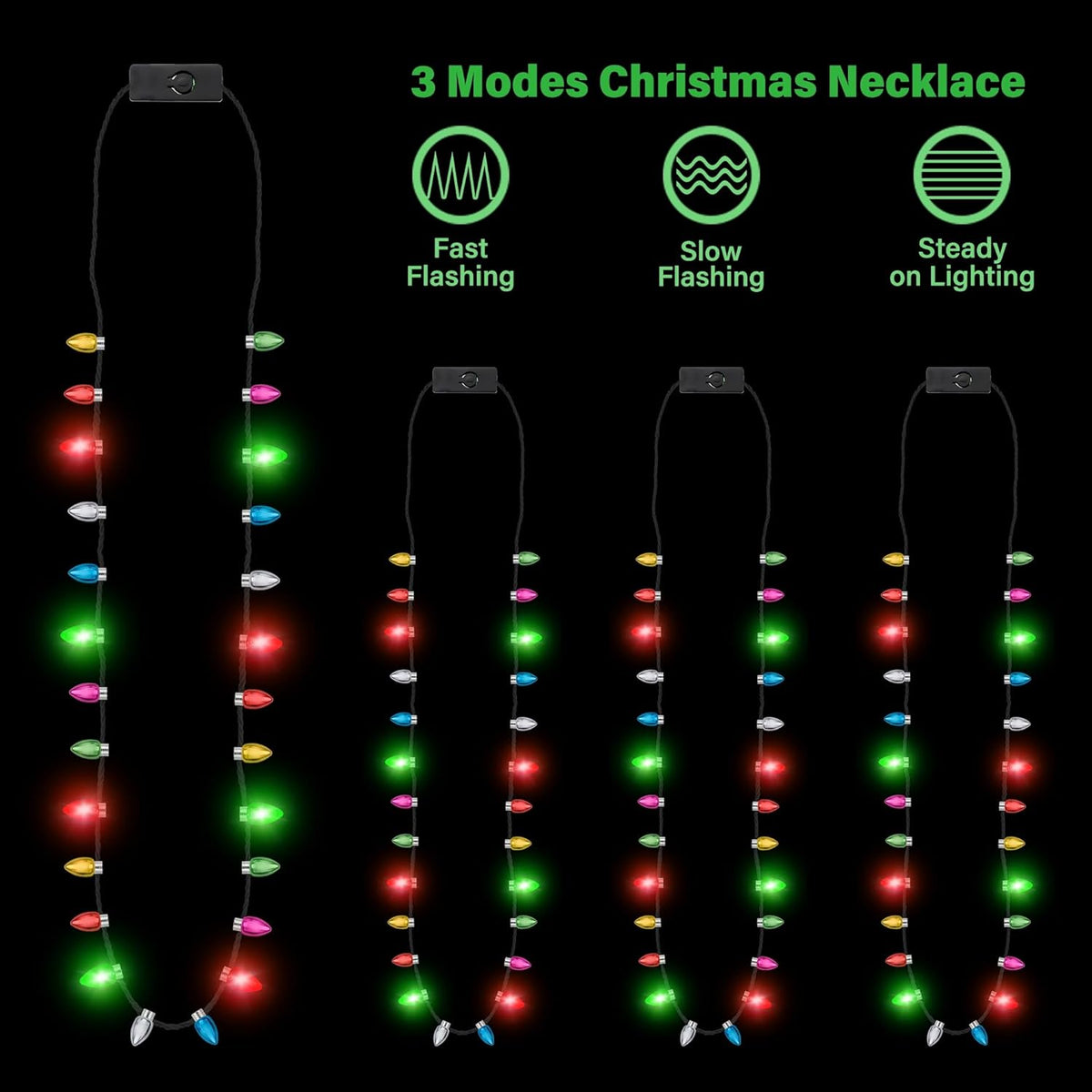 36pcs Christmas Light Necklace, Glow Christmas Bulb Necklaces Decorations, 3 Modes Colorful Lights Xmas Party Favors Bulk, Christmas Necklace for Ugly Sweater New Year Party Supplies Accessories