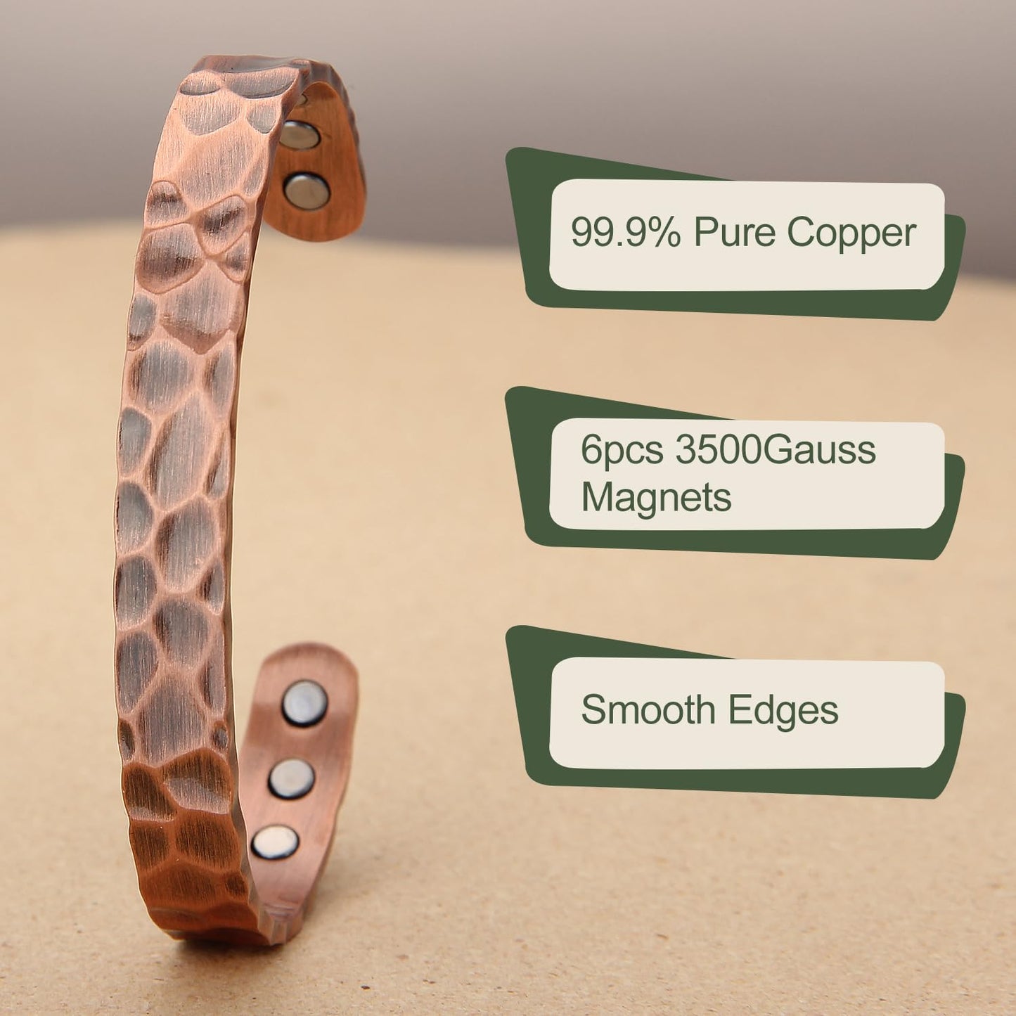 MagEnergy Copper Bracelet for Men and Women, Magnetic Hammered Pure Copper Bangle with 3500 Gauss Magnets,6.8" Adjustable Copper Cuff Jewelry Gift