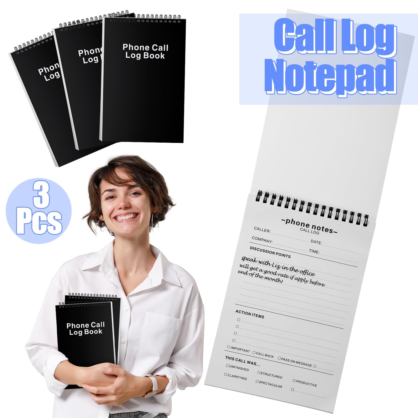 Faccito 3 Pcs Call Log Notepad for Work Phone Log Book for Office with Notes Phone Message Book with Action Items-phone Call to Do List for Work 80 Sheets
