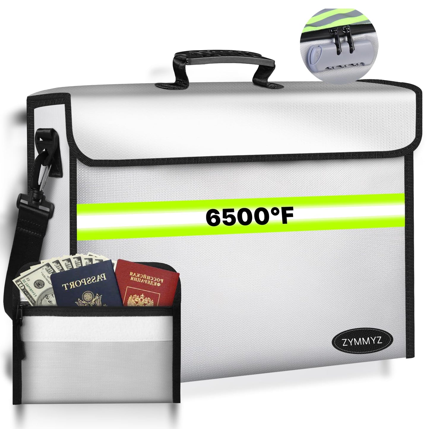 File Organizer Bag with Removable Folder Layers/Wallet,6500°F Fireproof Document Organizer with Lock&Reflective Strip,Portable Home Travel Safe Storage Box for Important Documents(14.1x9.5x4.2 inches)