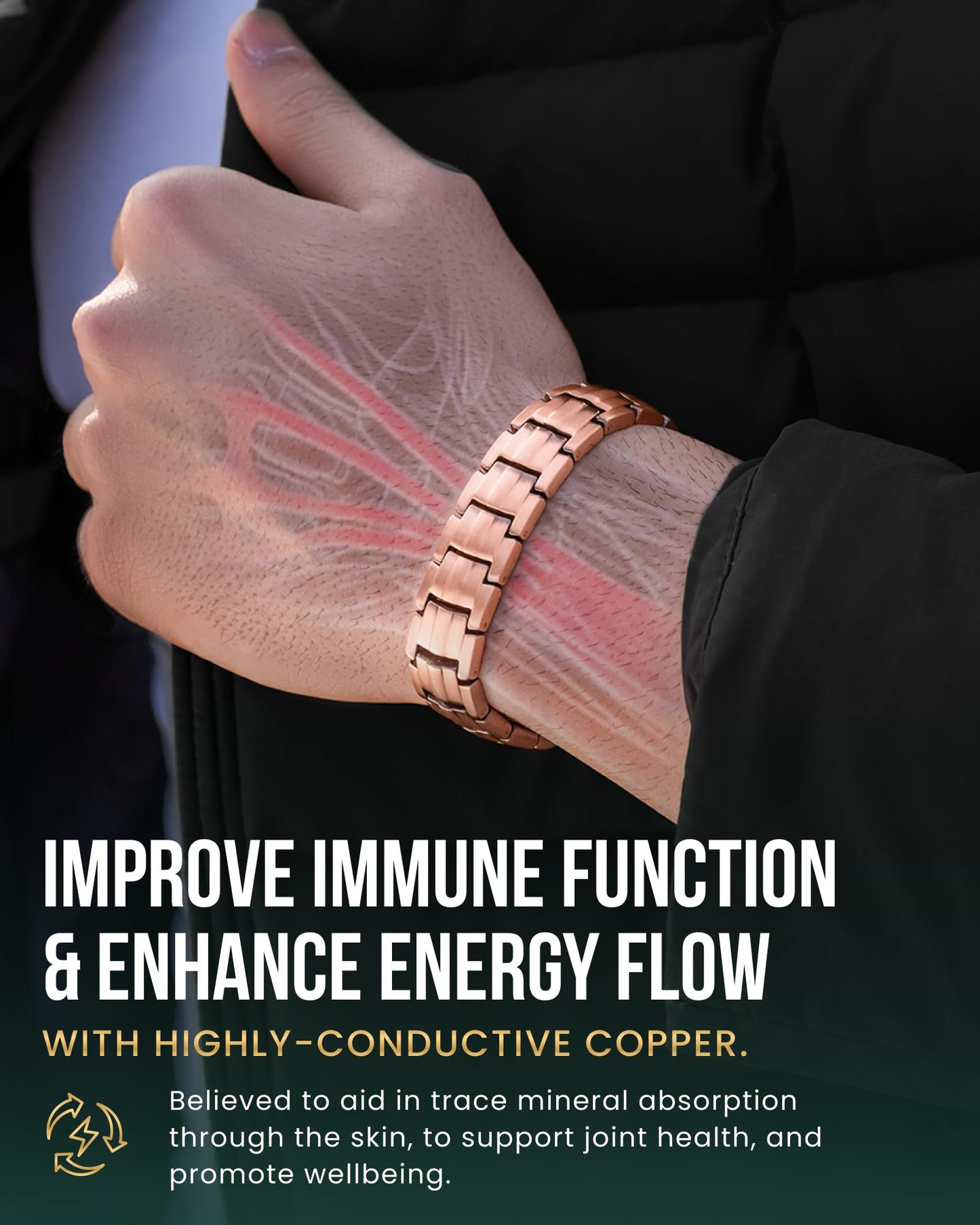 MagnetRX® Magnetic Copper Bracelet for Men — EllipseMAX 5X Strength 5,000 Gauss Magnets — Designed in USA & Patent Pending — Premium Mens Copper Bracelet with Adjustable Length