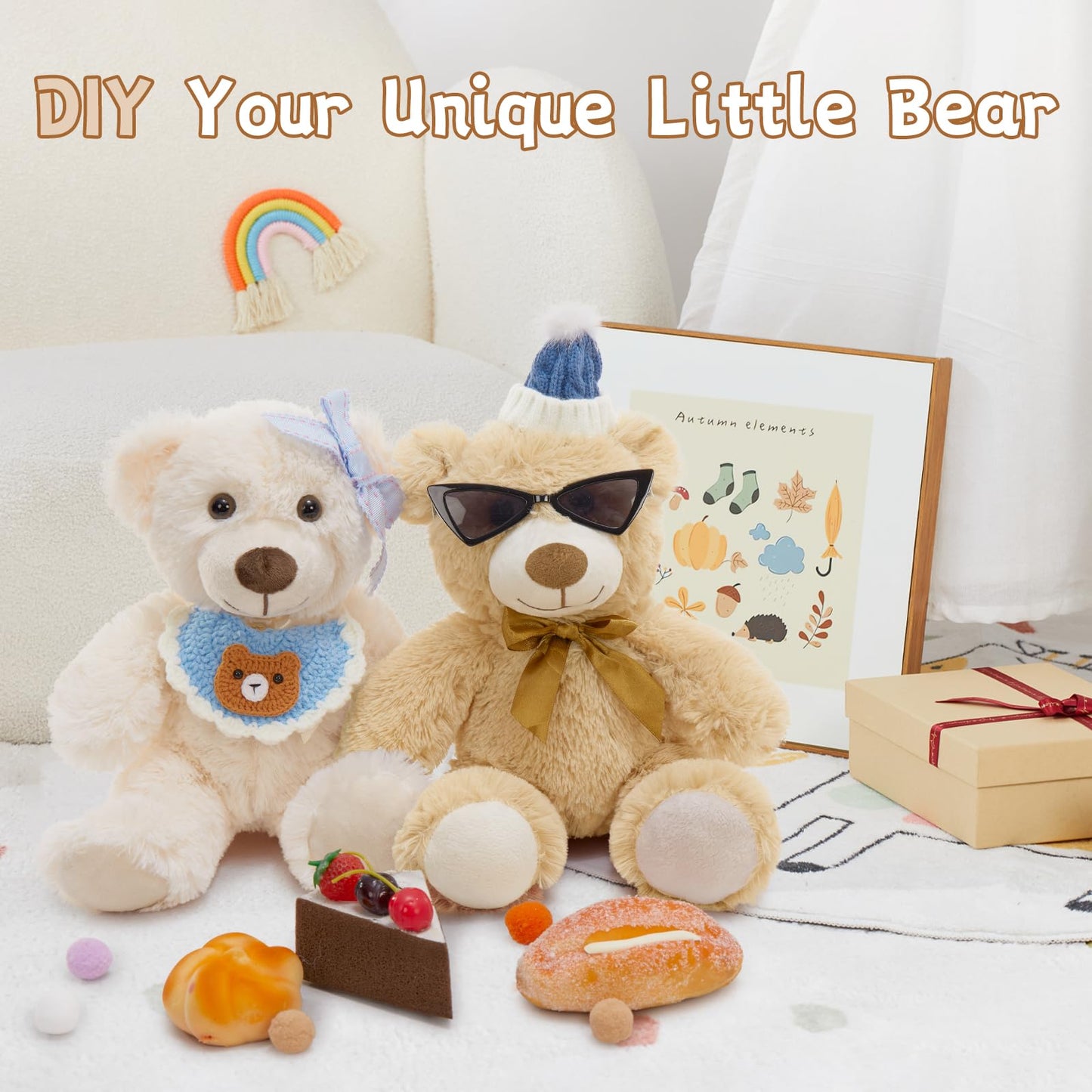 MorisMos 3 Packs Teddy Bears Bulk Stuffed Animals, Cute Small Teddy Bear Plush Toys, Little Stuffed Bear for Kids on Centerpiece Baby Shower, 14 Inches