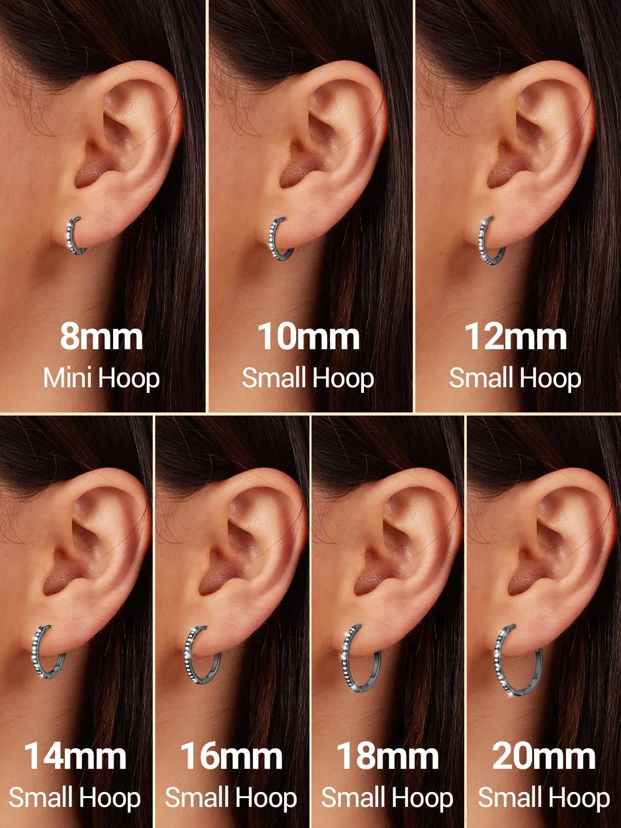 Black Hoop Earrings For Women Cubic Zirconia Hoops Earring Hypoallergenic 8mm Tiny Huggie Jewelry Non Tarnish Cartilage Piercing Waterproof Ear Earings