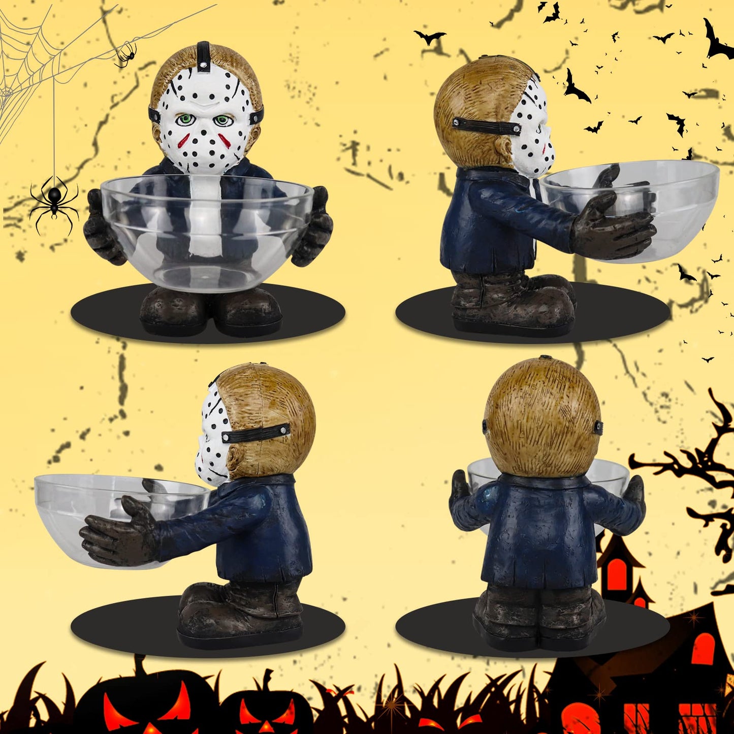 Halloween Candy Bowl Holder Horror Movie Gnomes Scary Candy Dish Stand Decorations (Resin) (B)