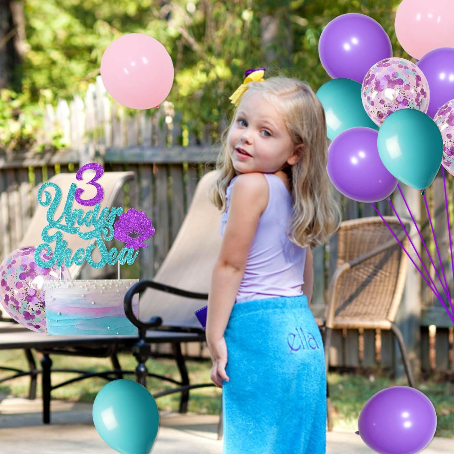 Three Under the Sea Party Decorations, Sea Themed 3rd Birthday Party Decorations Include Number 3 Seashell Confetti Balloons for 3rd Birthday Party Girls' Shell Decor Under the Sea Party Supplies