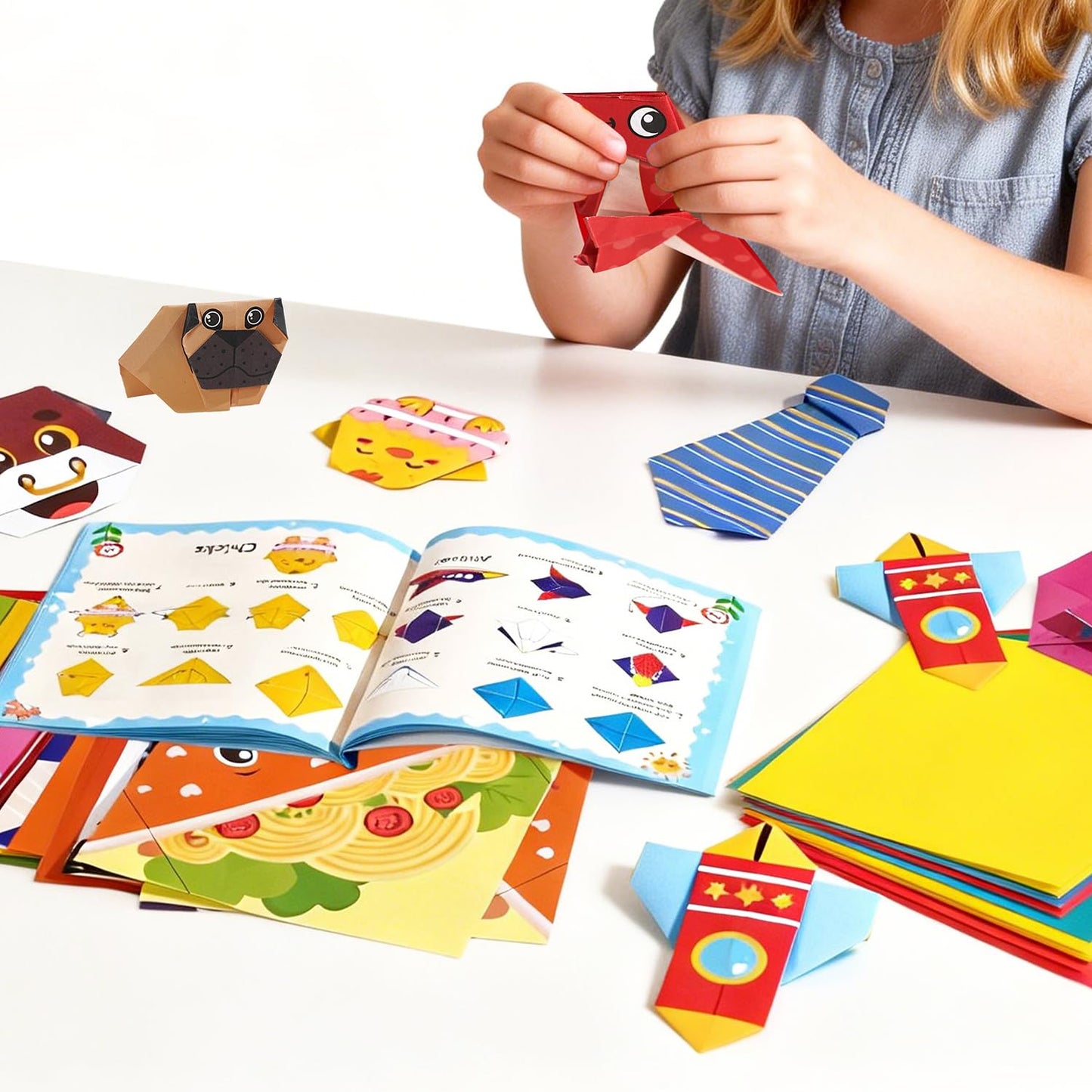 Origami Kit for Kids Ages 5-8 8-12, 100 Sheets Double Sided Colorful Folding Paper (45 Patterns×2+10Blank) with Clear Guiding Book, Animals Dinosaur Art Activity DIY Craft Set Gift for Girls Boys