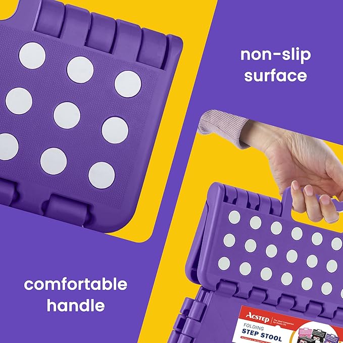 ACSTEP Folding Step Stool Portable Collapsible Plastic Step Stool, Foldable Step Stools, Non Slip Folding Stools for Kitchen Bathroom Bedroom (Purple)