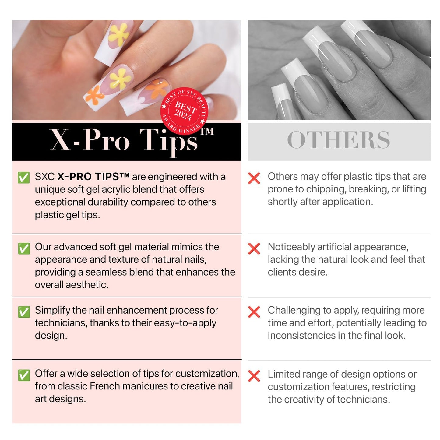 SXC Cosmetics French Tip Press On Nails - Skin Tone Nude and Color Series, Short Coffin X-Pro Tips Starter Kit ST119KIT