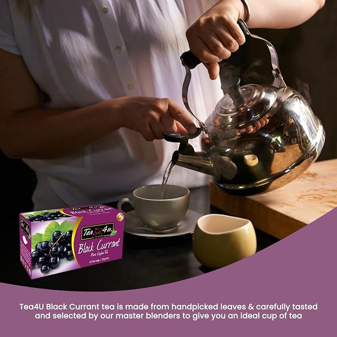 Tea4U Flavored Black Ceylon TeaBags (Black Currant) - Ideal Quality from Sri Lanka's Finest Leaves and Expertly Blended - 25 Count