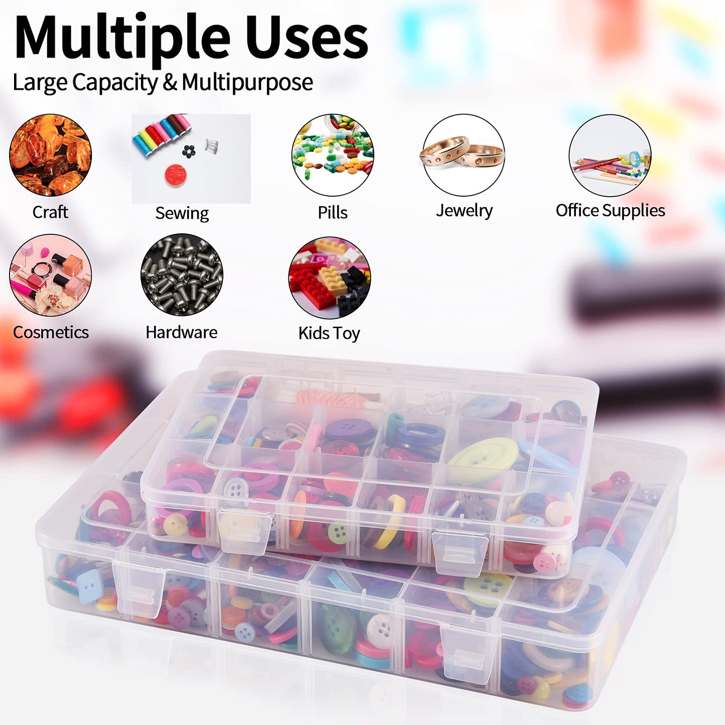 Exptolii 18 Grids Plastic Organizer Box with Dividers, Clear Compartment Container Storage for Washi Tapes Beads Crafts Jewelry Fishing Tackles, Size10.8 x 7.7 x 1.7 in