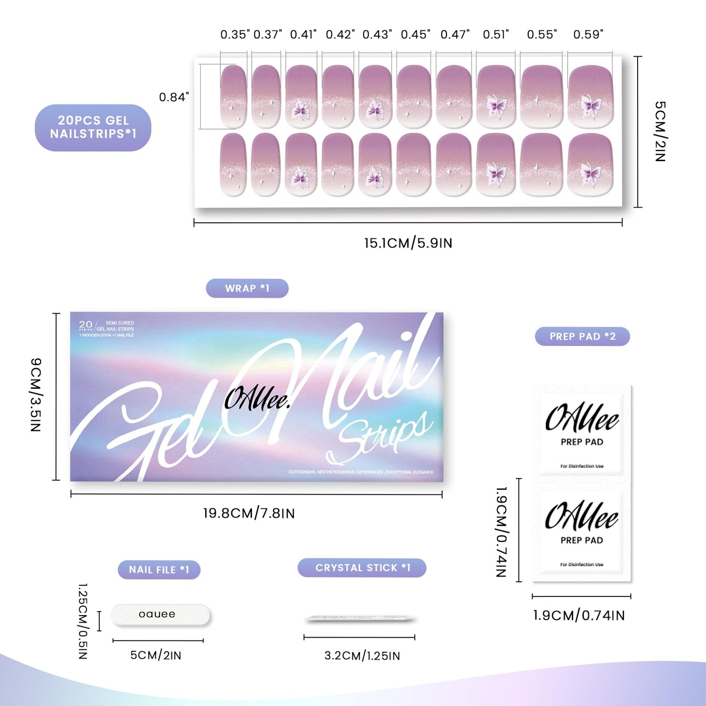 OAUEE Semi Cured Gel Nail Strips | Gel Nail Stickers with UV Light Required | Salon Quality, Easy Application and Removal（Purple Butterfly Cat's Eye）