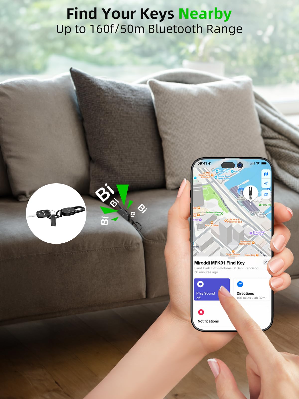 Keychain Tracker, Keys Finder Works Compatible with Find My App (iOS Only), Heavy Duty Keychain Carabiner Car Key Chains for Men, Anti-Lost Tracker with Keyrings, Rechargeable & Waterproof, Black