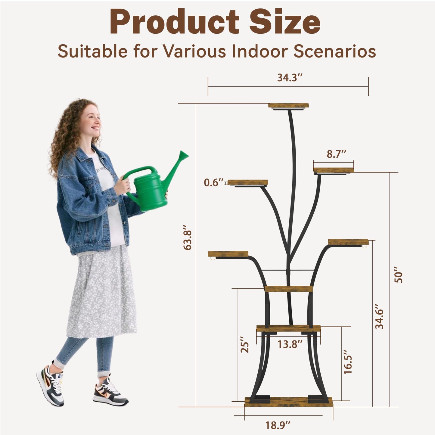 YIIHEERR 64" Tall 8 Tiered Plant Stand Indoor with Grow lights Large Tree Shape Decorative Rack Plant Pot Holder Gardening for Living Room Corner Black