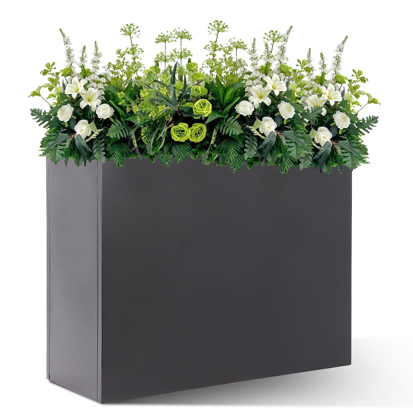 Large Metal Planter Box 32"x 12"x 24" - Modern Rectangular Heavy Duty Black Steel Planter with Drainage Holes for Outdoor Garden, Patio, and Balcony – Rust and Weather Resistant (Grey)
