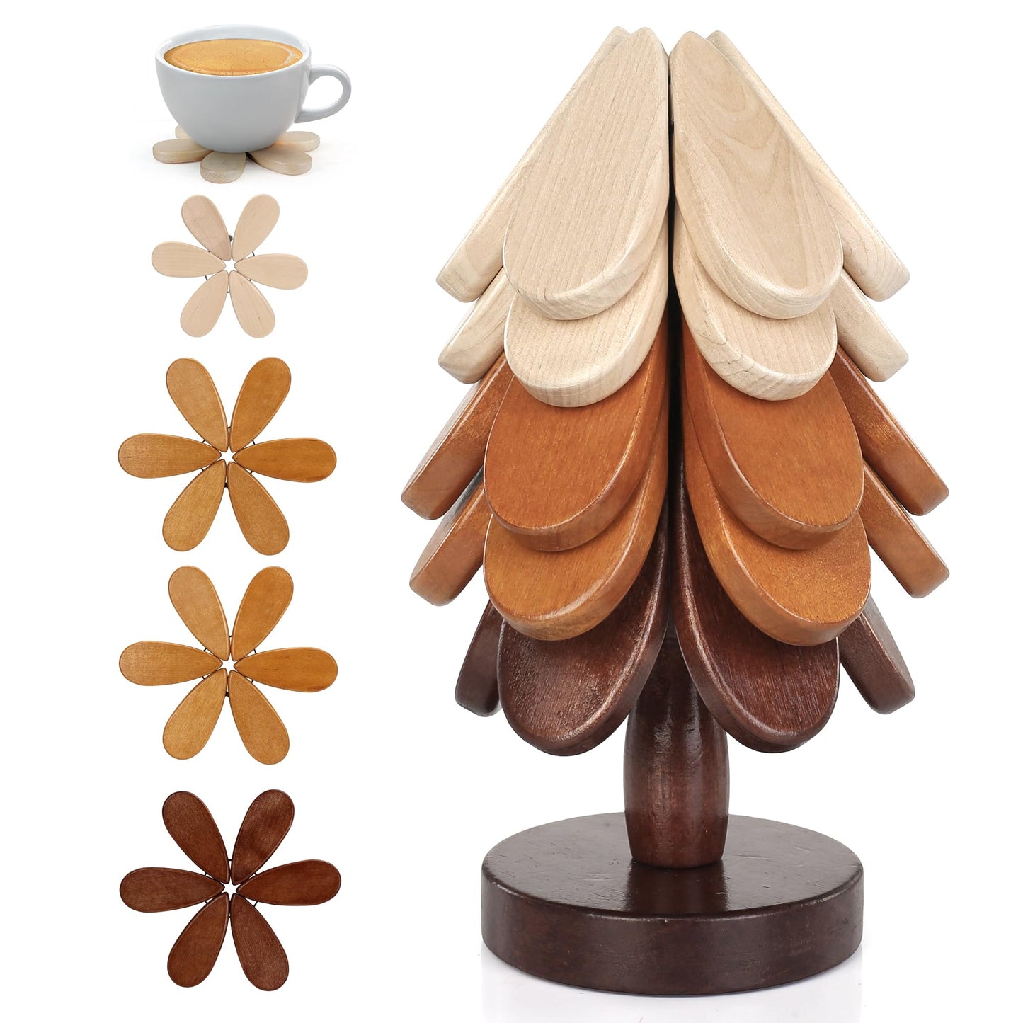Hinpote Wooden Trivets for Hot Dishes, Trivet Tree Christmas Tree Trivet Coasters Set of 5 for Hot Pot Pans Bowls Drinks Plates, Table Decor Coaster for Home and Restaurant
