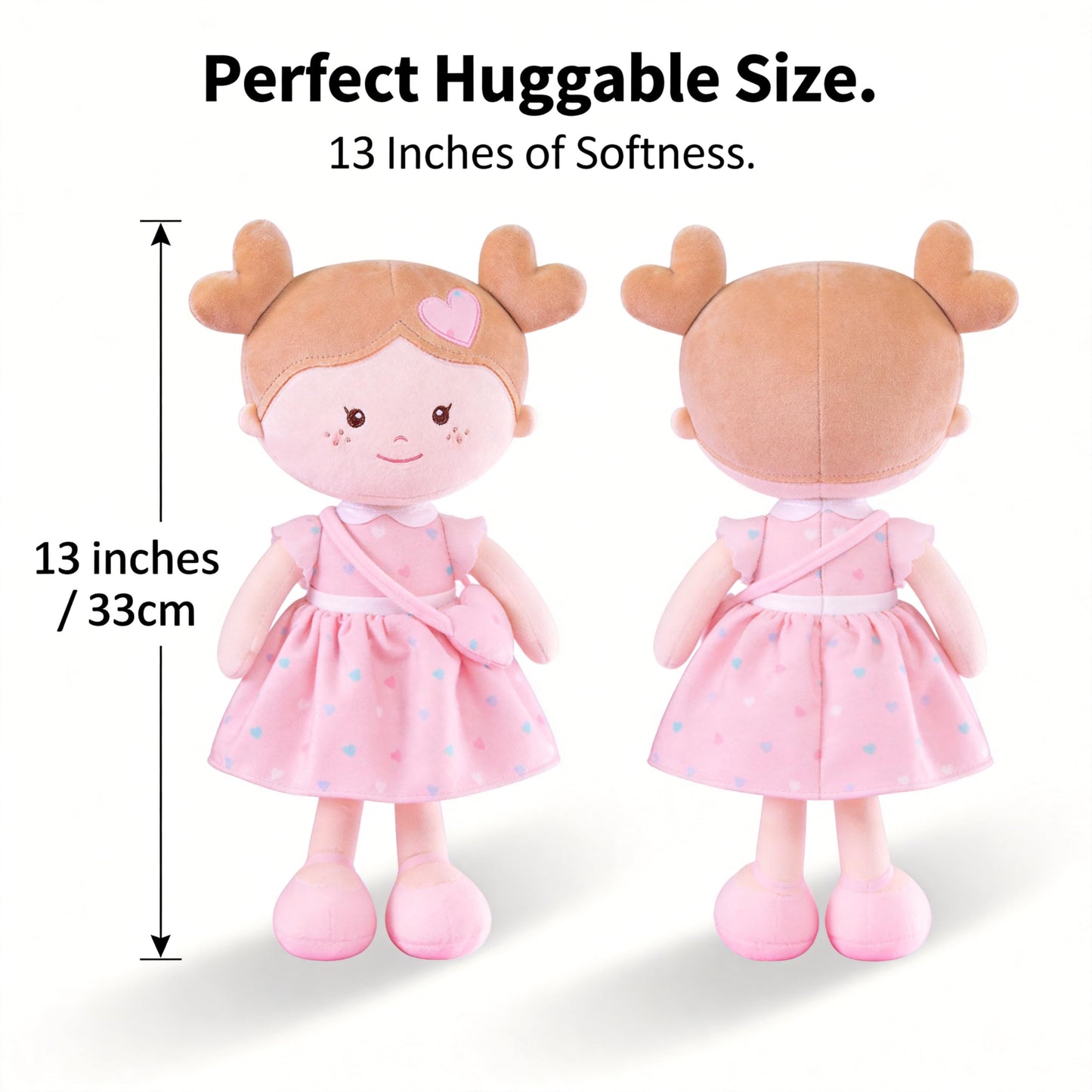 Onetoo First Baby Dolls Plush Rag Doll Soft Baby Toy Girls Sleeping Cuddle Buddy Doll Wear Pink Dress 14"