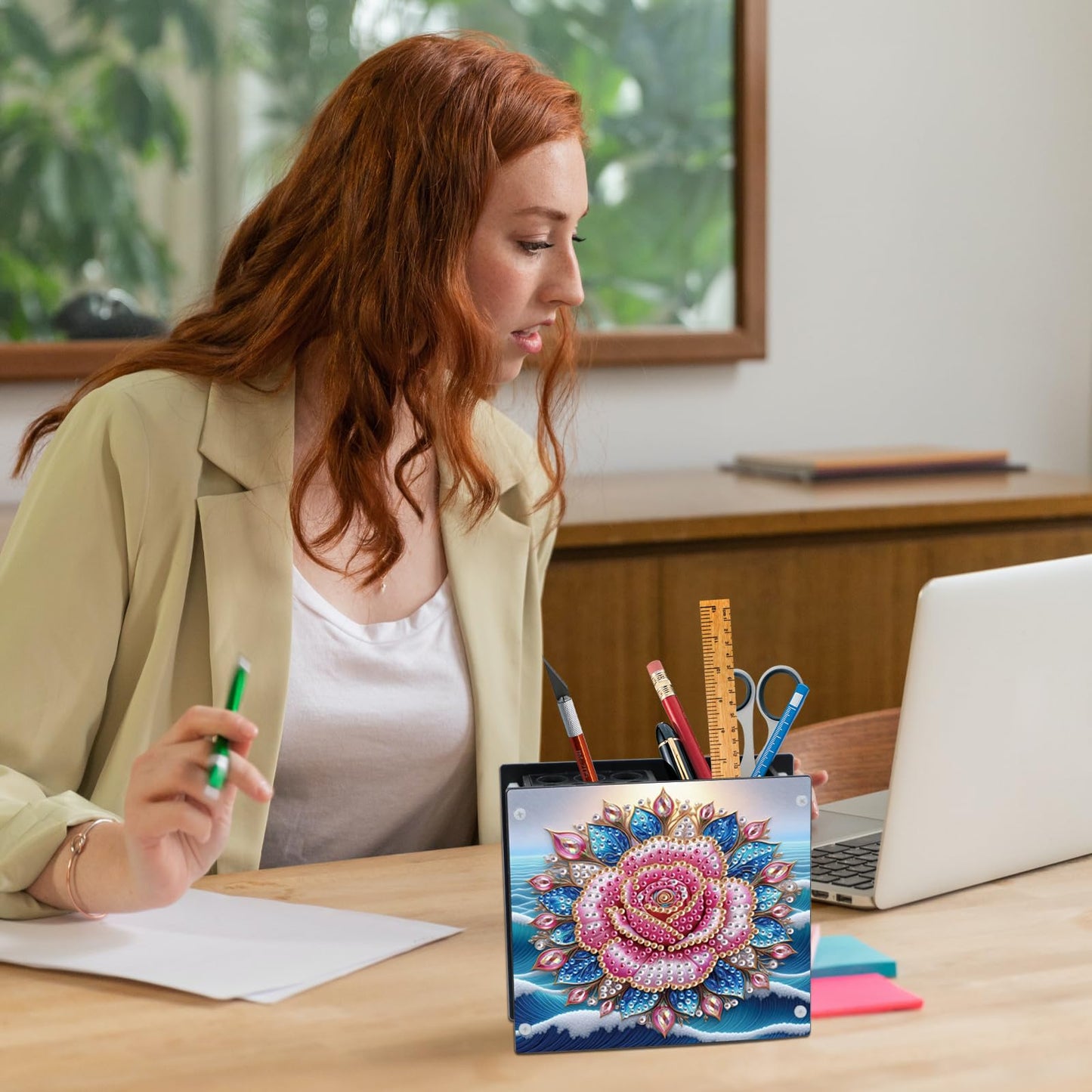 AiYuanzsh DIY 5D Diamond Painting Pen Holder Set – Floral Pencil Holder Craft Kit for Desk, Decorative Diamond Art Organizer for School, Office, and Home