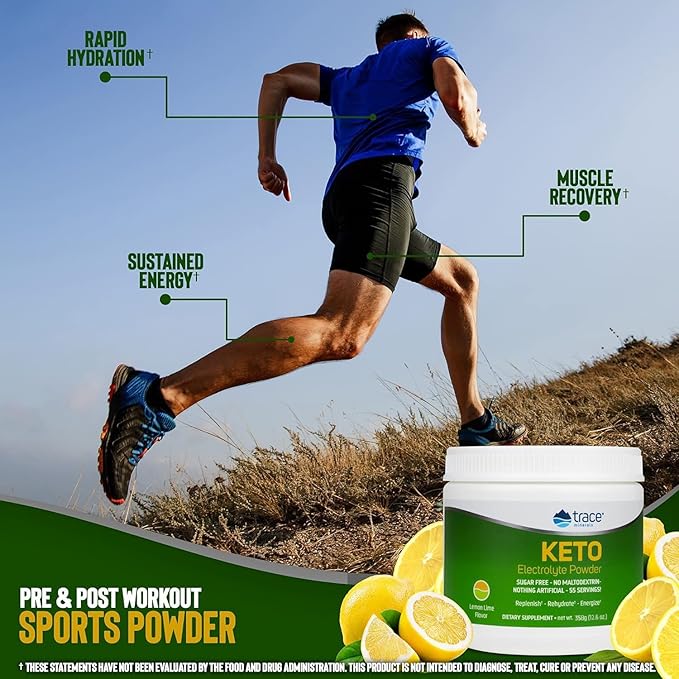 Trace Minerals Keto Electrolyte Powder - Keto Hydration Support Supplement - Mineral Supplement for Energy & Muscle Stamina Support - Zero Carb & Sugar-Free Formula - Lemon Lime, 13 oz (55 Servings)