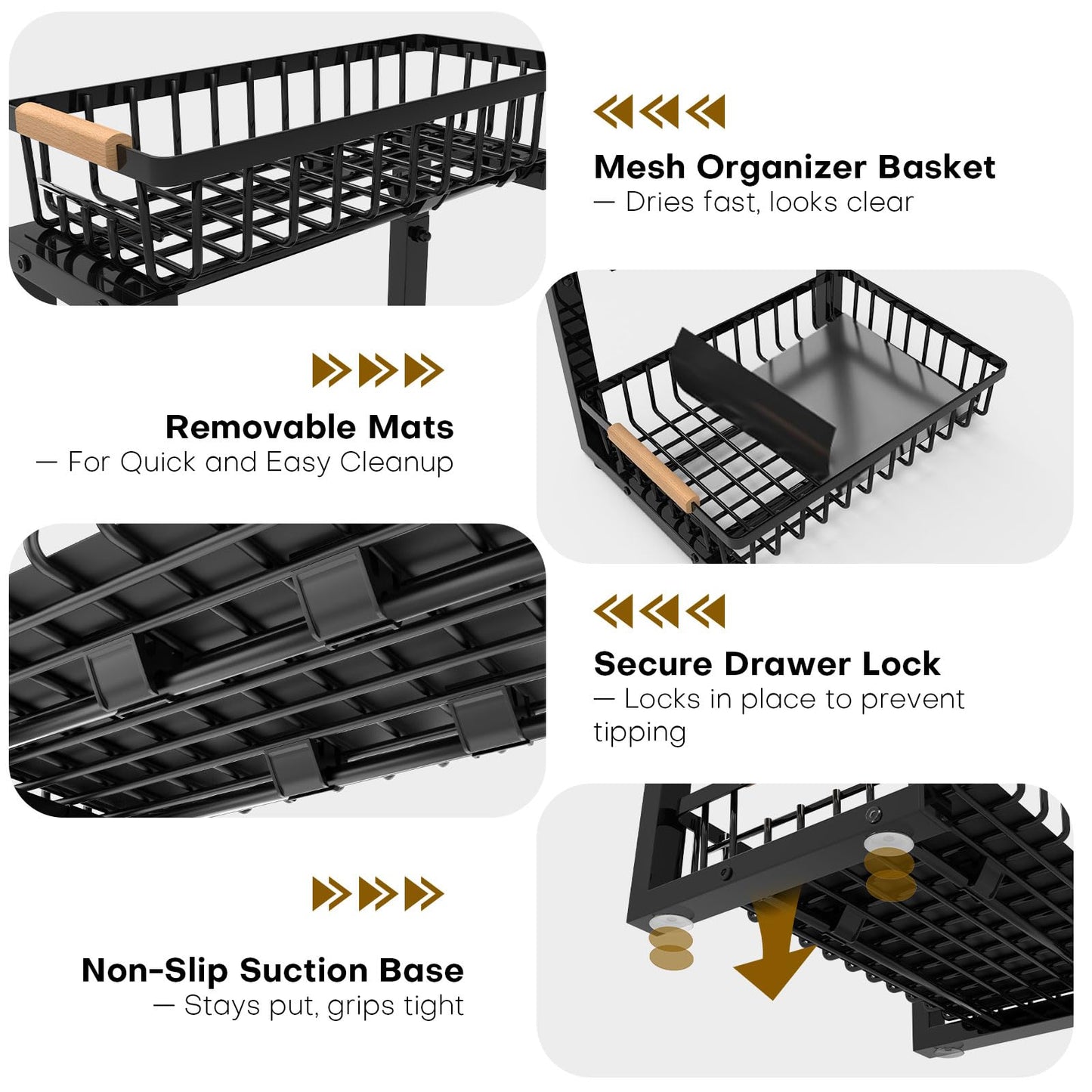 ZELOREA Under Sink Organizer, Heavy-Duty & Rust-Resistant Carbon Steel Metal, 2 Tier Pull Out Under Bathroom Sink Storage, Adjustable Height (13.8" -16.9"), Organizer for Kitchen Cabinet(2PCS,Black)