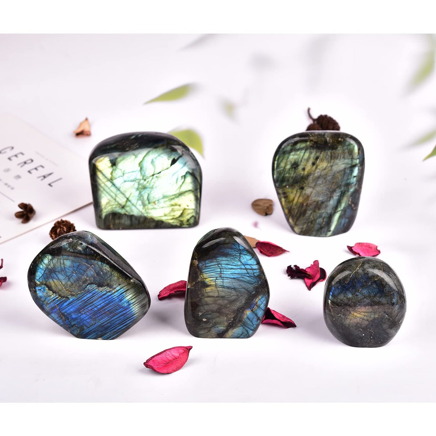 JIC Gem Class 1 Labradorite Polished Gemstone Healing Crystal Worry Palm Stone Crystal Reiki Stone for Anxiety Stress 0.8-1 lb
