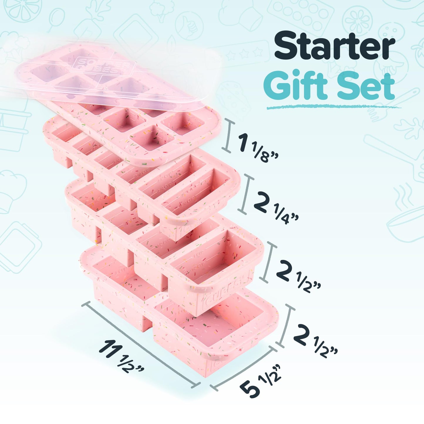 Souper Cubes Silicone Freezer Molds Gift Set with 2 Tbsp, 1/2, 1, and 2 Cup Silicone Freezer Trays With Lids - Meal Prep and Kitchen Essentials Bundle - Cotton Candy