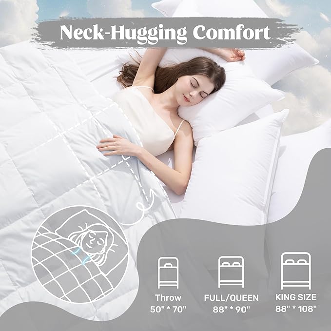 puredown® King Size Blanket for Bed, Ultra Soft Lightweight Down & Feather Fill, All Season Blanket, Machine Washable, 88"X108", Pure White