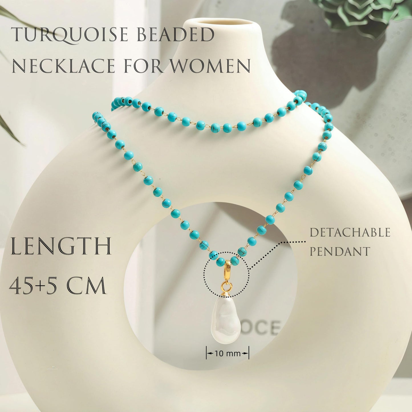 CANEVINKA 18k Gold Plated Turquoise Beaded Necklace for Womenm Removable Baroque Pearl, Dainty Boho Short Choker, Adjustable Lobster Clasp Vintage Gift