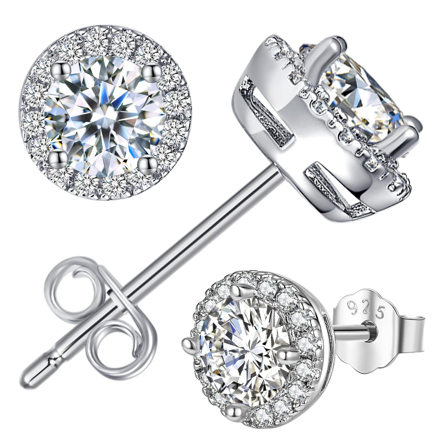 LULPS Moissanite Stud Earrings for Women, 1CT Round Cut D Color VVS1 Clarity Lab Created Diamond Earrings, 18K White Gold Plated 925 Sterling Silver Friction Back, Hypoallergenic Anniversary