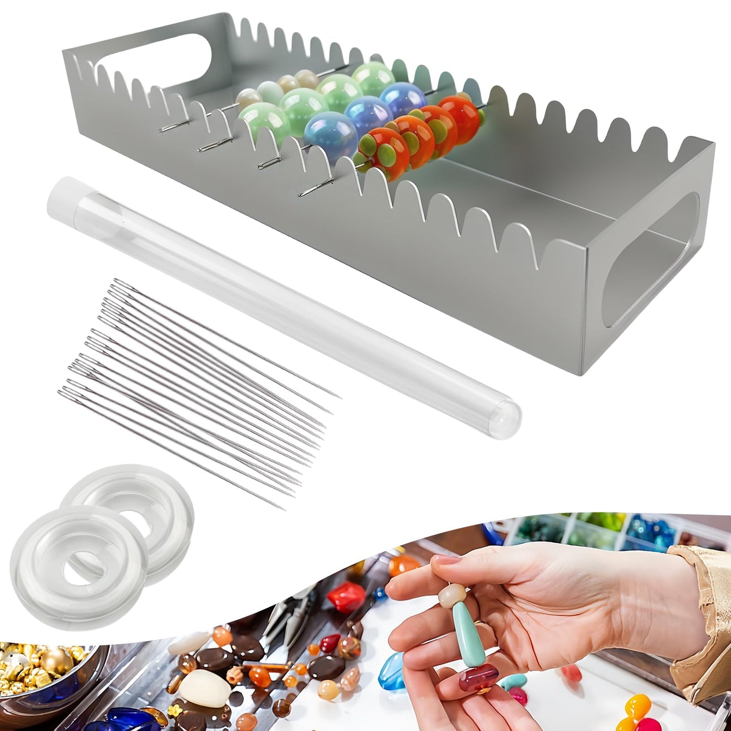 Uiyofok Bead Baking Rack,Polymer Clay Tools for Bead Maker,Drying Rack for Polymer Clay Jewelry Making Supplies(with 20 Pins & 2 Roll of Elastic Strings)