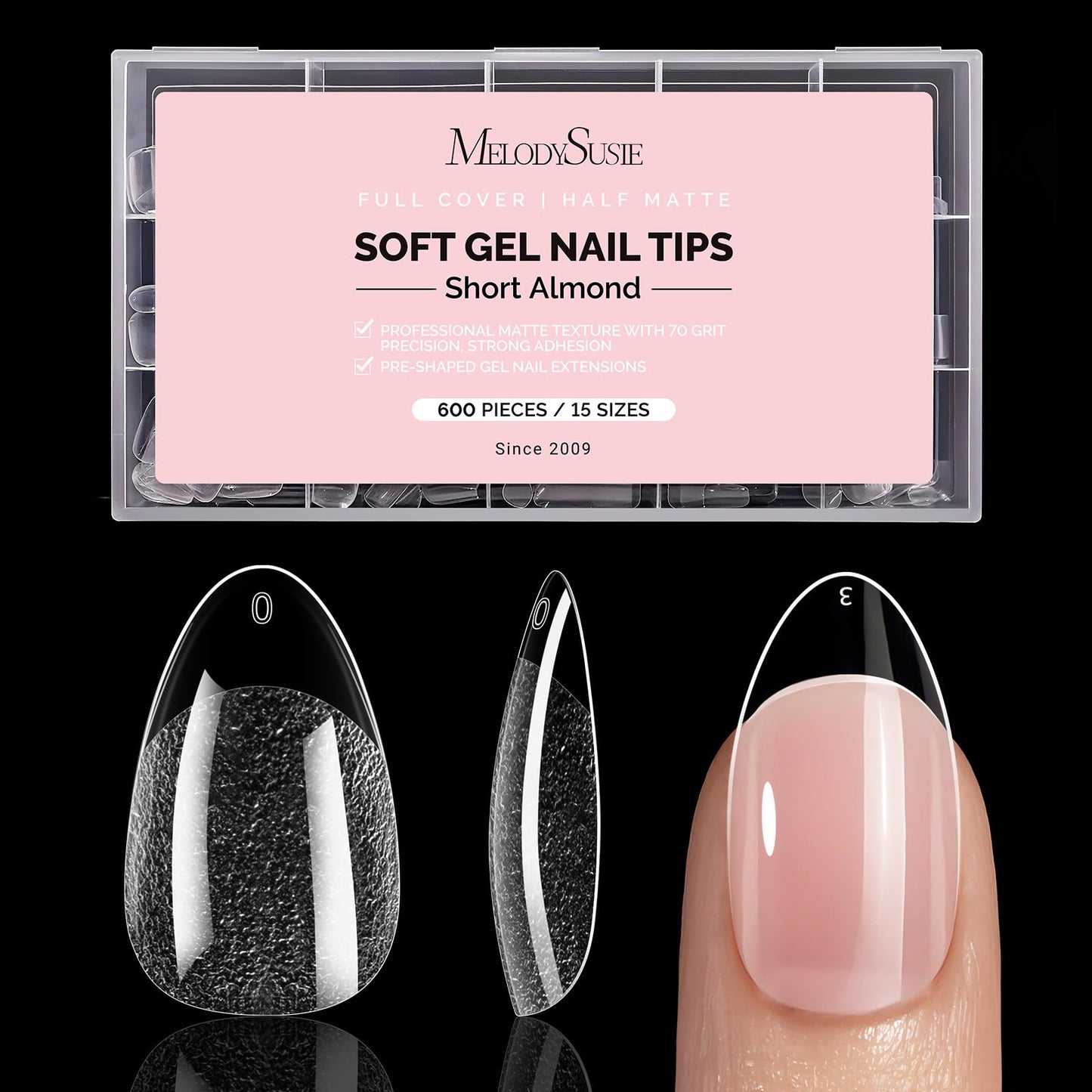 MelodySusie UV Nail Lamp, Plus30F UV Light for Gel Nails LED Nail Dryer with 3 Timer Short Almond Nail Tips - 600Pcs Clear Acrylic