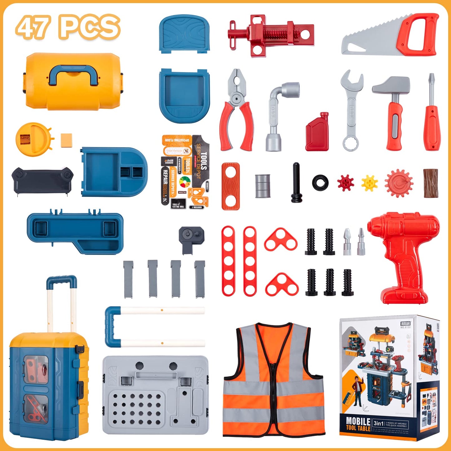Kids Tool Bench with Kids Tool Set, Three Modes Toddler Tool Bench with Electric Drill Set, Pretend Construction Toys Kid Workbench, Toddler Workbench Tool Bench for Kid Ages 3-5 6-8