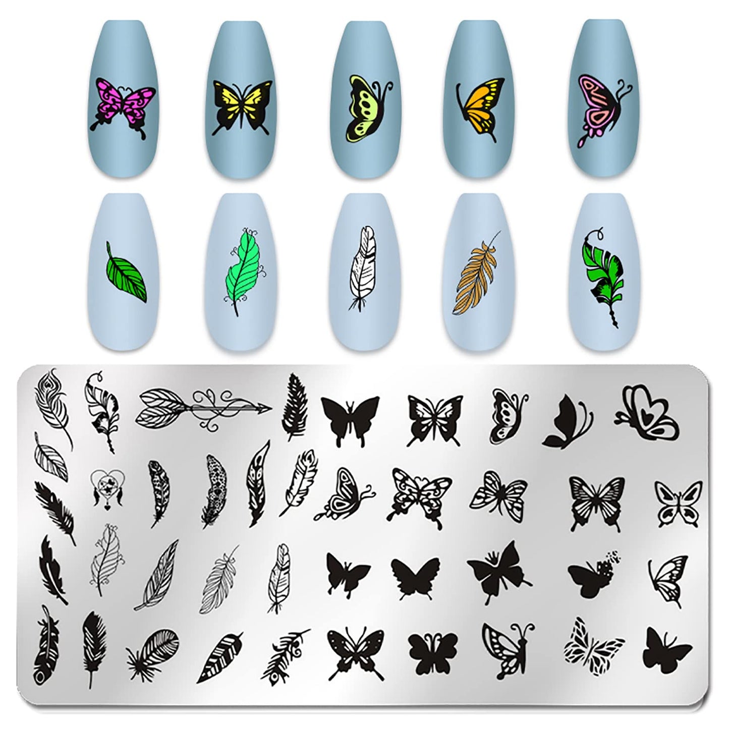 DANNEASY 6 Pieces Nail Stamp Flower Butterfly Leaf Nail Stamping Abstract Nail Stencils Stamping Plates for Nails Manicure Template Nail Art Tools DIY Nails Accessories (Nature Series)