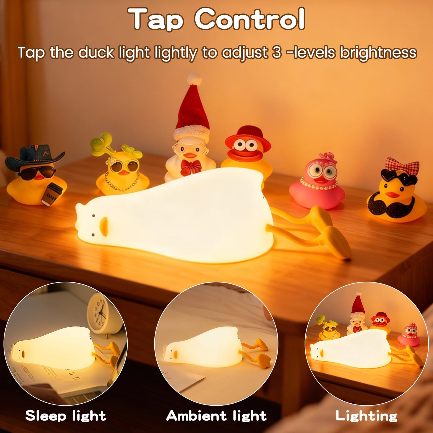 Lying Flat Duck Night Light,Cute White Elephant Gifts,Existential Crisis Duck Lamp,Silicone Squishy Animal Nursery Nightlight, Dimmable/Rechargeable Bedside Touch Lamp, Duck Gifts for Baby Kids Mom