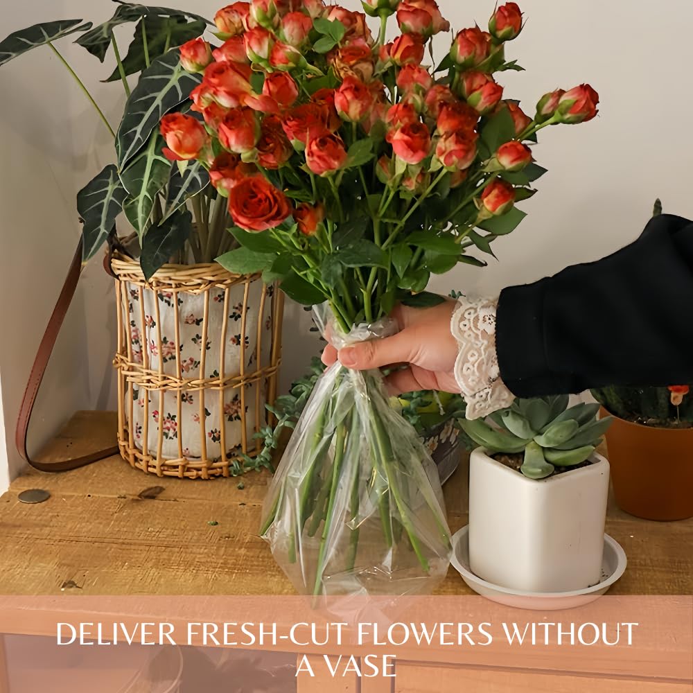 BBJ Wraps Clear Plastic Florist Supplies Water Retainer Bag for Flower Bouquet Wrapping, 12x12Inch, 100 Pcs