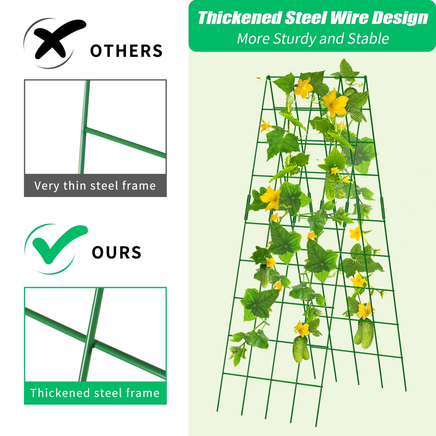 DoCred Cucumber Trellis, 59" High 2 Pack Foldable A Frame Trellis for Raised Bed Climbing Plants, Vegetables, Includes Plant Support Clips, Twist Ties, Plastic Ties- Made from PVC-Coated Steel