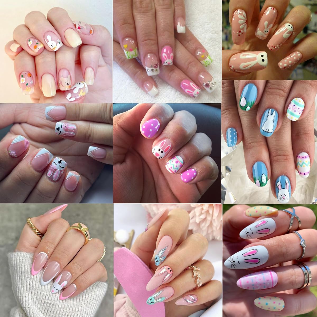 30Sheets Glitter Easter Nail Art Stickers Set 3D Self-Adhesive Nail Decals Cute Bunny Sticker for Nails Art Supplies Cartoon Easter Rabbit Design Manicure Tips Charms for Kids DIY Nail Art Decoration