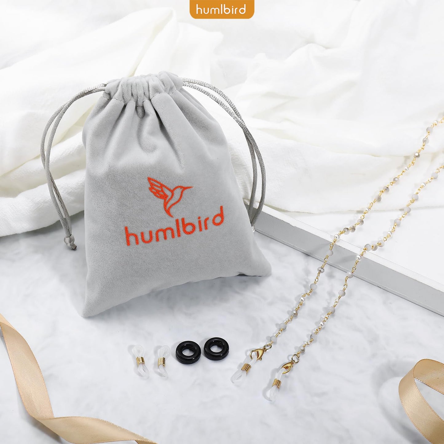 humlbird Glasses Chain Eyeglasses Chain Mask Lanyard Coloful Crystal Beaded Pearl Sunglasses Chain Grey