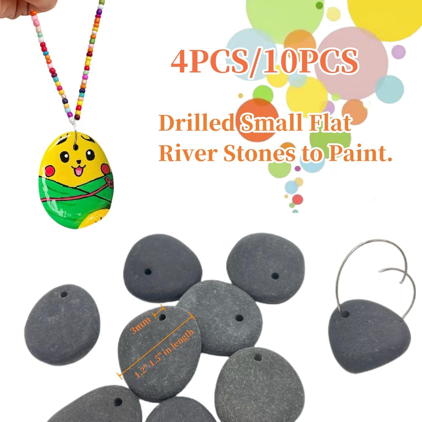 Lifetop 10pc Drilled Small Flat River Rocks for Painting, 1.2"-1.5" Craft Rocks, Art Pebbles