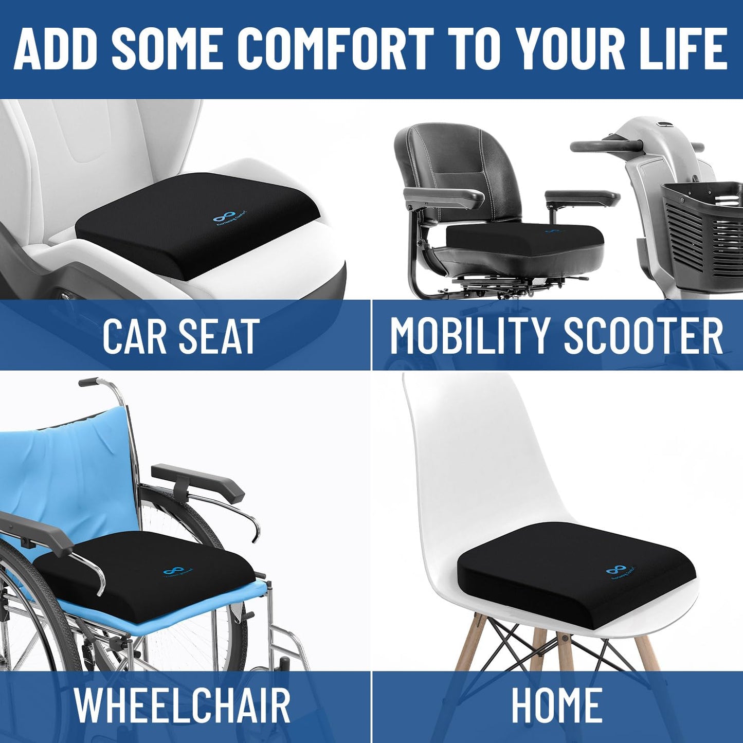 Everlasting Comfort Memory Foam Seat Cushion for Chair - Wheelchair Cushions for Tailbone Relief - Chair Cushion Covers for Pressure Sores - Ventilated Gel Seat Cushion for Chair, Seniors, & Adults