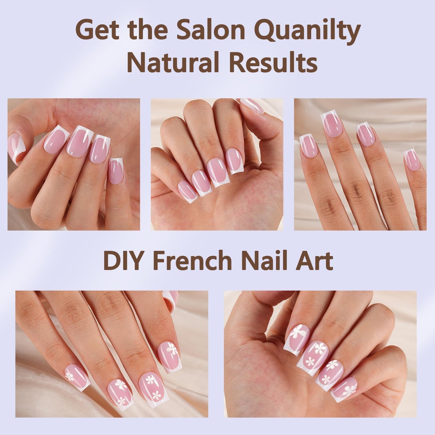Misssix French Tip Press On Nails, 150Pcs French Gel Nail Tips Short Square, Pink White Soft Gel Fake Nails, X-BASIC Tips Starter Kit for Nail Art DIY 15 Sizes