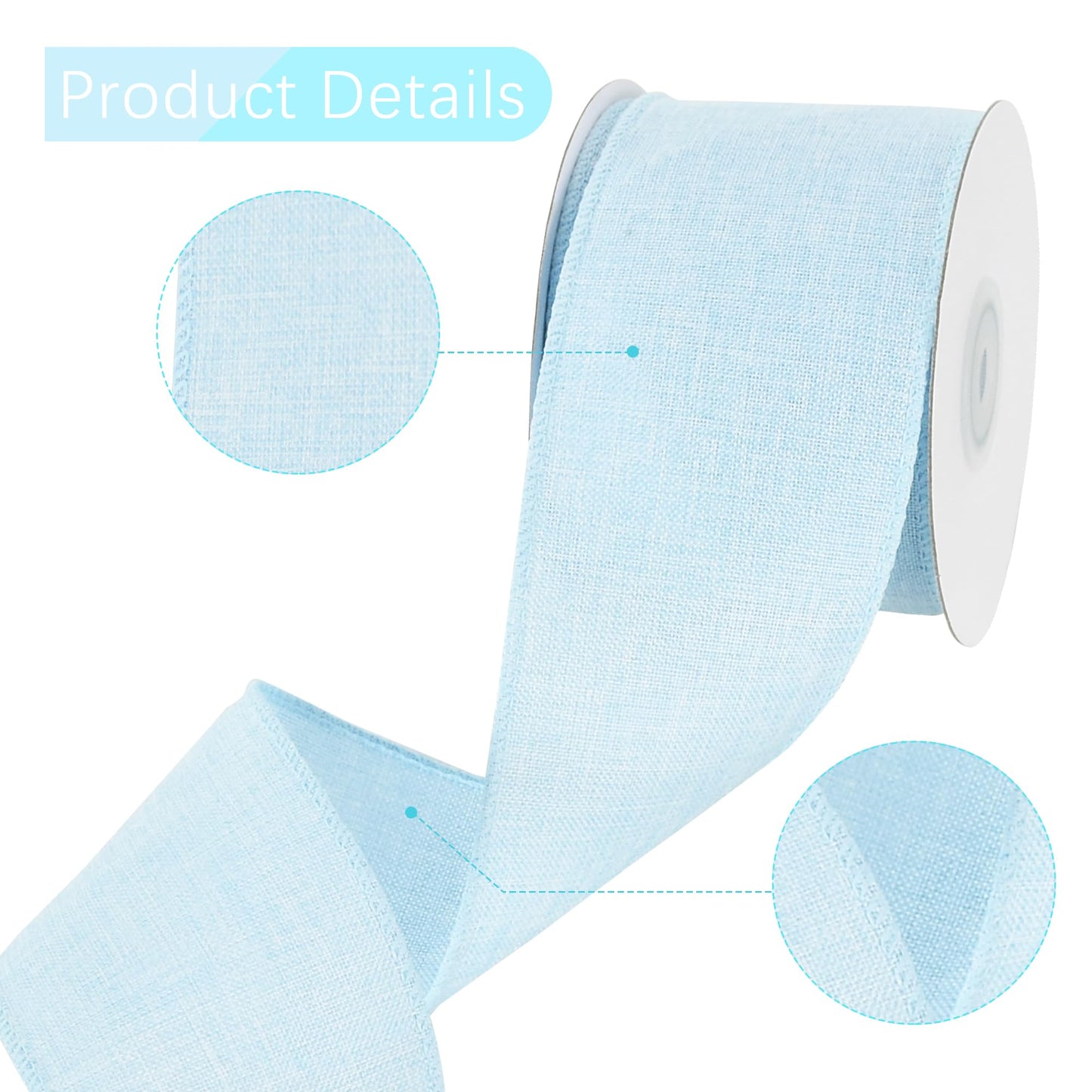 RIBBOOO Natural Burlap Wired Ribbon, 2.5 Inch 10 Yards Baby Blue Light Blue Fabric Ribbon for Spring Easter, Wreath Bows, Crafts, Gift Wrapping, Wedding, Christmas Easter Decoration
