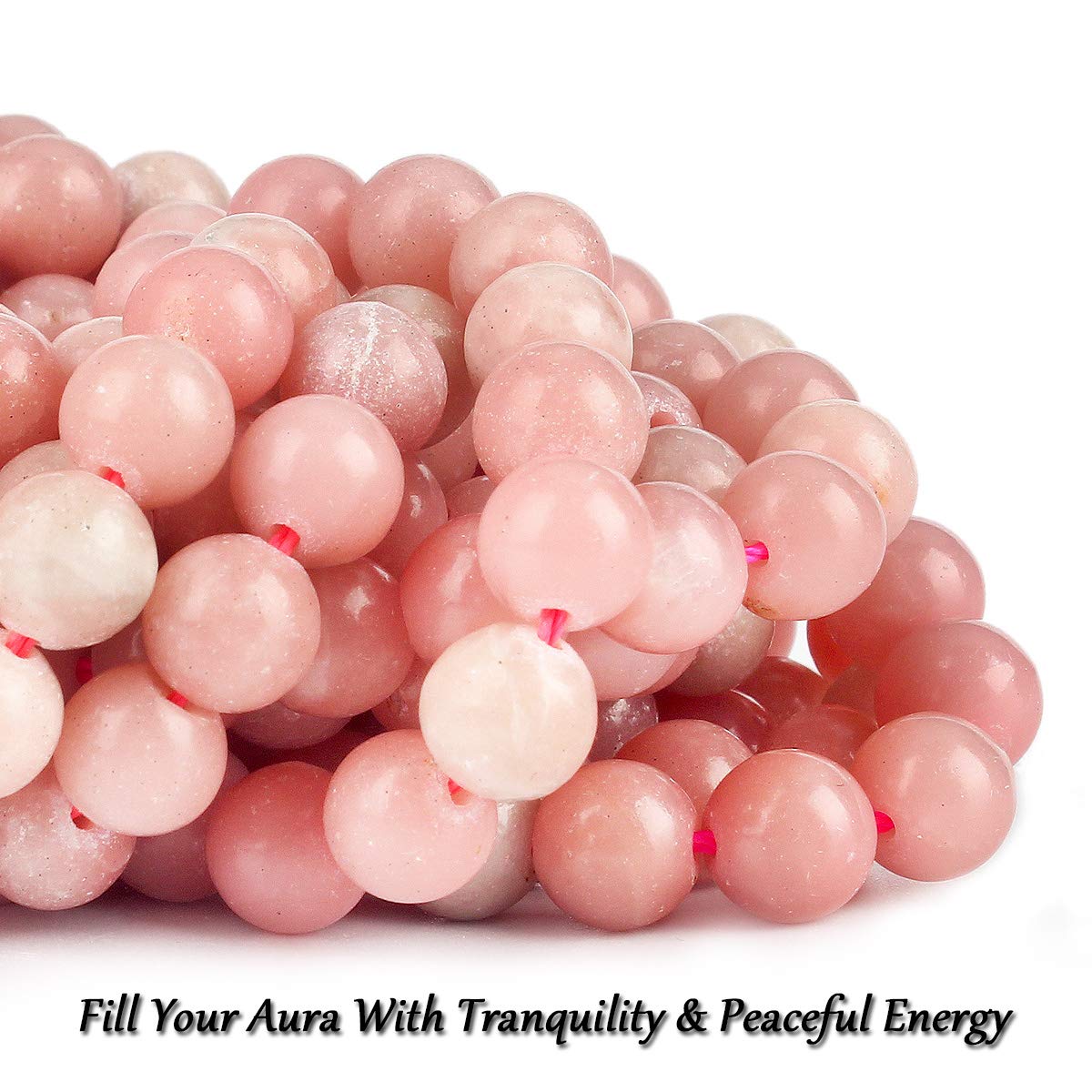 70PCS Natural 8MM Healing Gemstone, Peruvian Pink Opal Energy Stone Round Loose Beads, Semi-Precious Crystal Beads with Free Elastic String for Jewelry Making DIY
