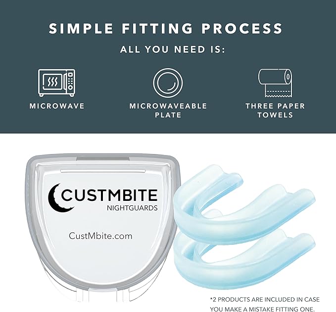 CUSTMBITE Premium Pro+ Night Guard with BiteGuard Technology, 2 Pack with Mouth Guard Case, USA Made, Mouth Guard for Grinding Teeth at Night, Bruxism NightGuard