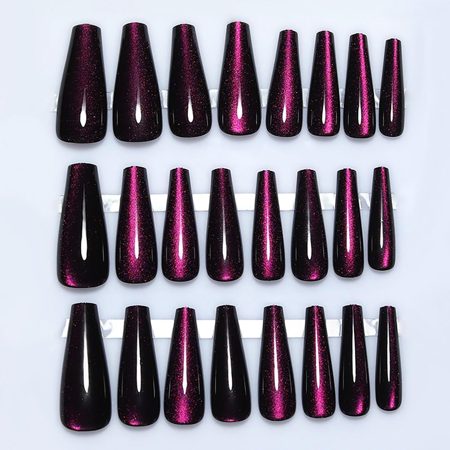 Purple Press on Nails - Handmade Fake Nails | Velvet Effect Design Acrylic Nails | Glossy,Glitter,Gradient Color,Reusable Long Nails | 12 Sizes - 24 Nail Kit with Jelly Glue