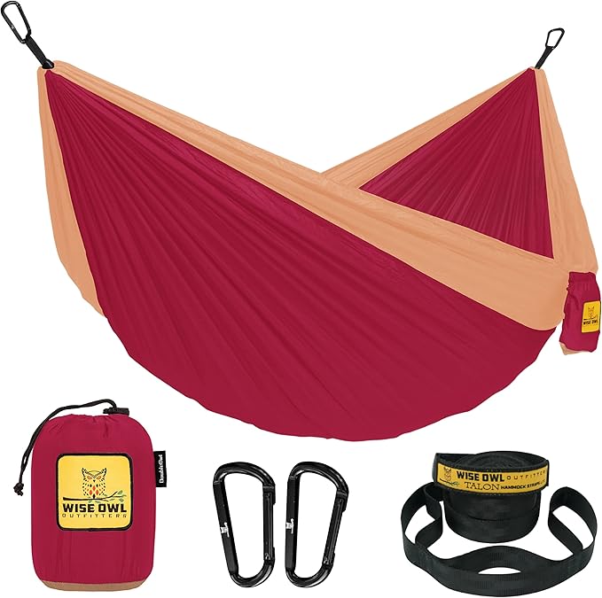 Wise Owl Outfitters Camping Hammock – 500lbs Portable Hammock with Tree Straps - Travel, Backpacking, Hiking, Outdoors Camping Gear - Single or Double